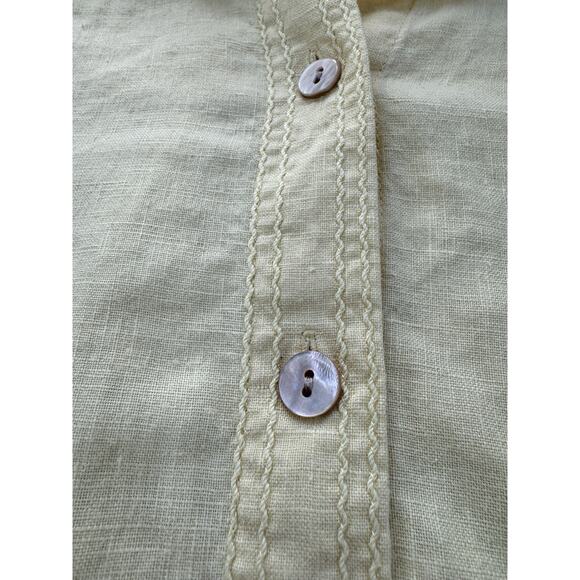 Sigrid Olsen Womens 100% Linen Button Up Shirt L Yellow Lagenlook Collared Tunic - Picture 8 of 16